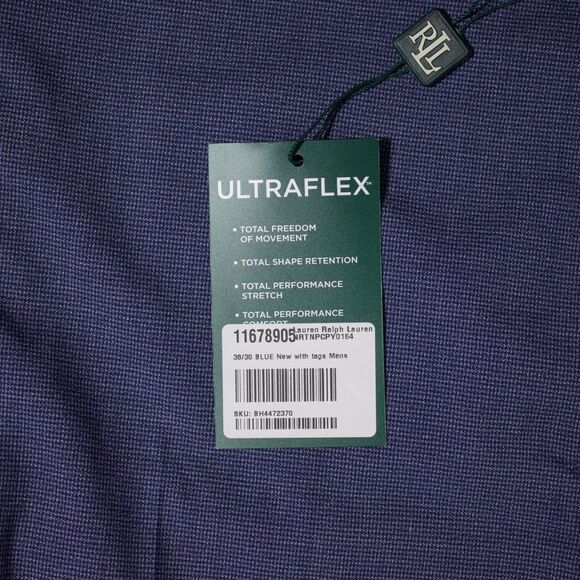 NWT $95 Ralph Lauren Norton Ultraflex Blue Check Flat Front Pants Men 38x30 (B1) - Picture 7 of 9